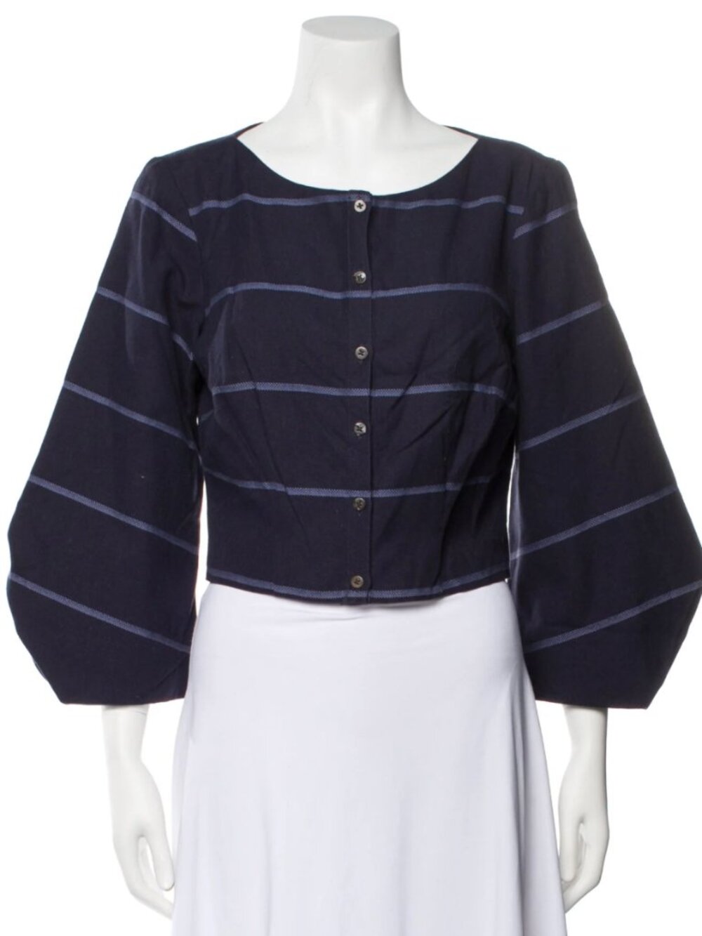 Mara Hoffman Blue Striped Organic Cotton Balloon Sleeve Top Size S